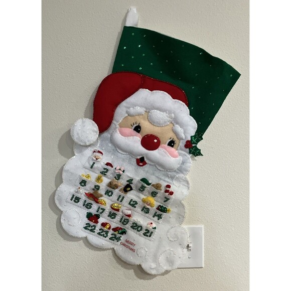 Vtg Bucilla Santa FINISHED Advent Calendar Felt Applique Christmas READ 84784 - Picture 1 of 7